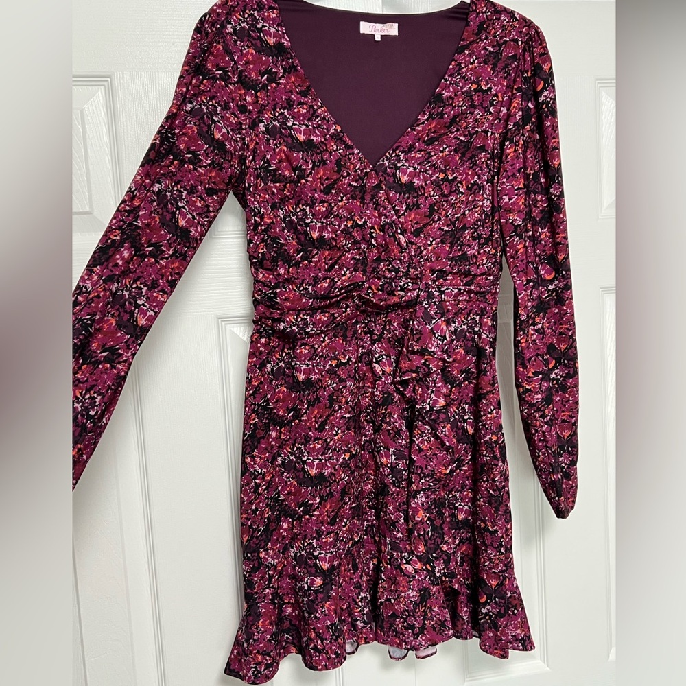 PARKER floral Alison dress long sleeve in cranberry women’s size 4 - Picture 7 of 11